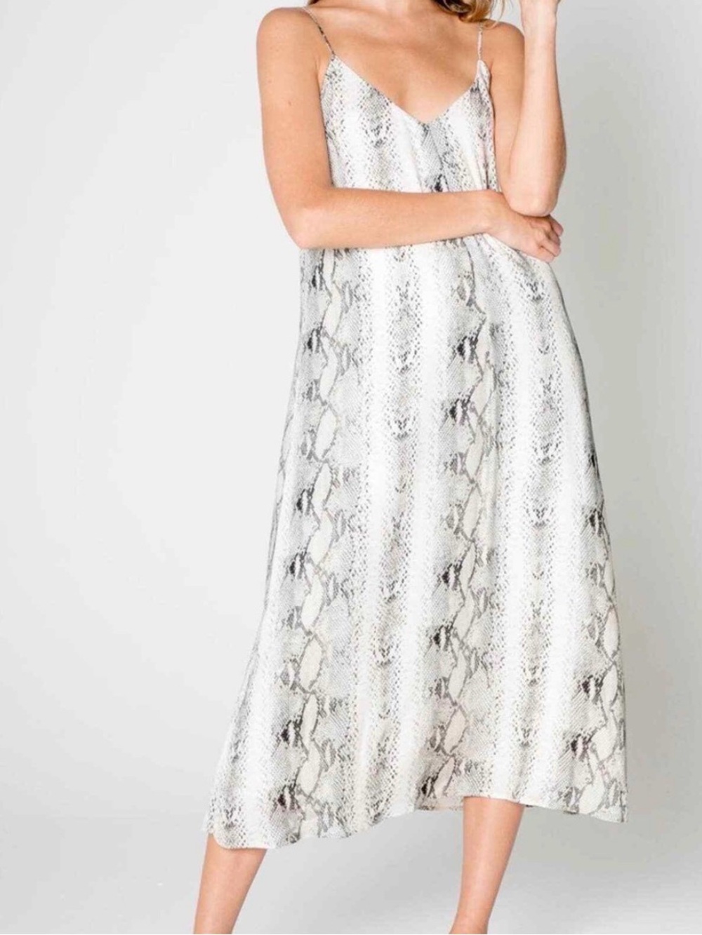 Lavender Brown Beige and Black Snake-Print Slip Dress